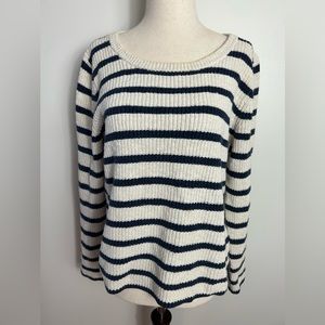 LL‎ BEAN Cream Navy Women’s Sweater Medium M